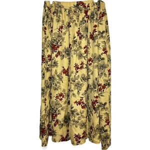 Blunauta Midi Skirt 100% Silk Pleated Elastic Waist Floral Print Yellow 38 8 M